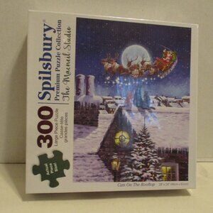 Santa Christmas Puzzle Spilsbury Cat On Roof Top NEW  Medium Black White Puzzle